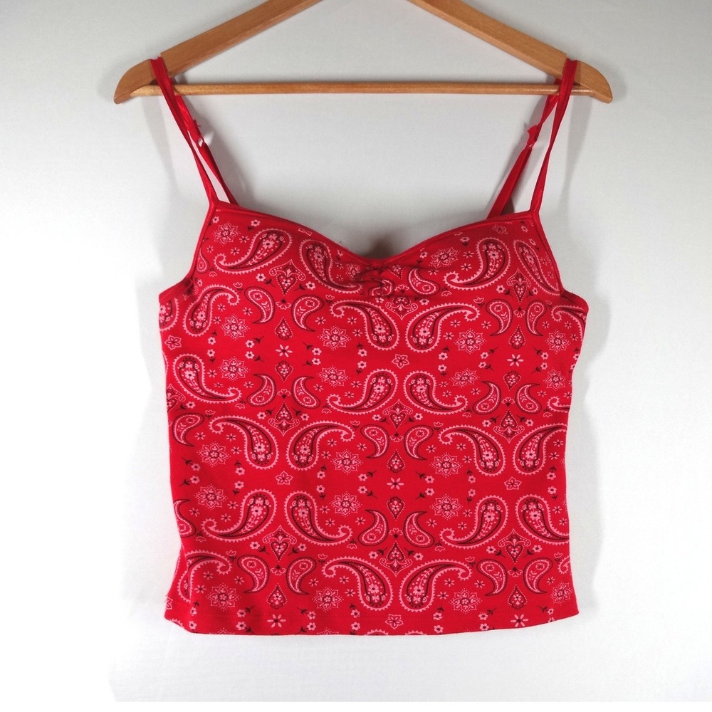 Y2K Zoey Beth Camisole Women Medium Red Bandana Paisley Sweetheart Western Top